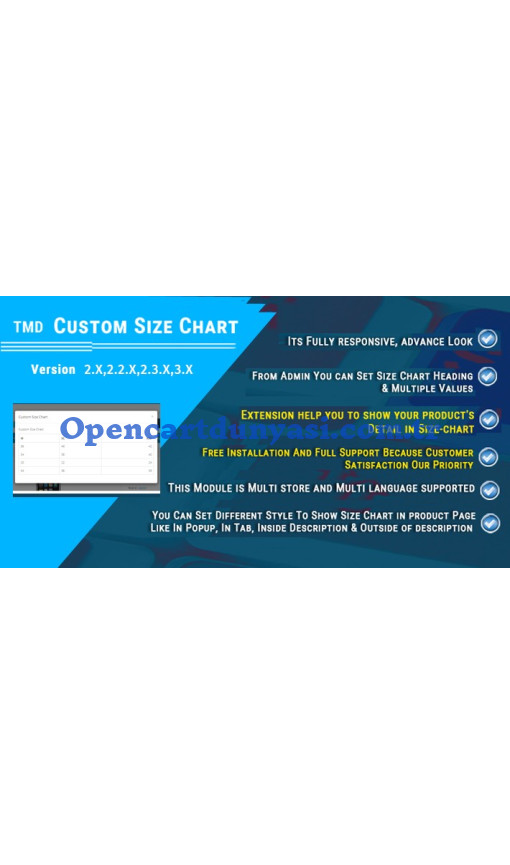 OpenCart Size Chart Extensions