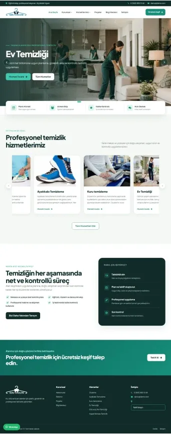 Temizlik Firması PHP Web Sitesi Tasarımı masaüstü ana sayfa ekran görüntüsü