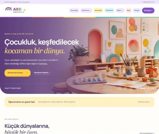 Anaokulu ve Kreş PHP Web Sitesi Tasarımı masaüstü ana sayfa ekran görüntüsü