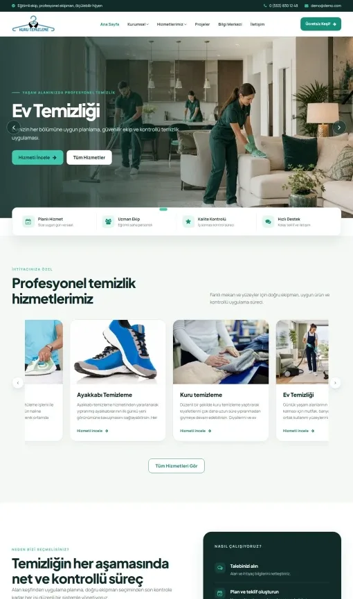 Temizlik Firması PHP Web Sitesi Tasarımı masaüstü ana sayfa ekran görüntüsü